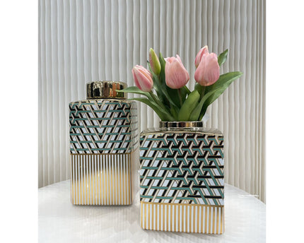 Vaas Groen met goud met dop ( SMALL) 7543-8