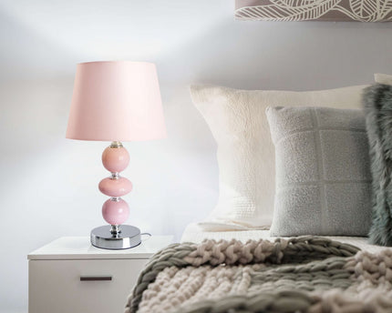 Keramische tafellamp "araga" 36 cm hoog, tafellamp gemaakt van metaal, keramiek, met tekstbladen, roze, met E14 -aansluiting, verlichting voor eetkamer, woonkamer, gang of kantoor,