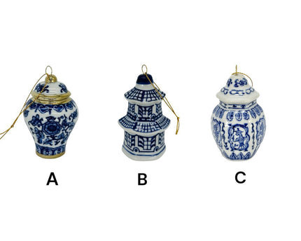 Blauw-wit porseleinen mini kersthanger