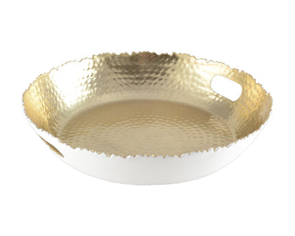 Wit en gehamerd wit en vergulde lade 33x33x5.5cm