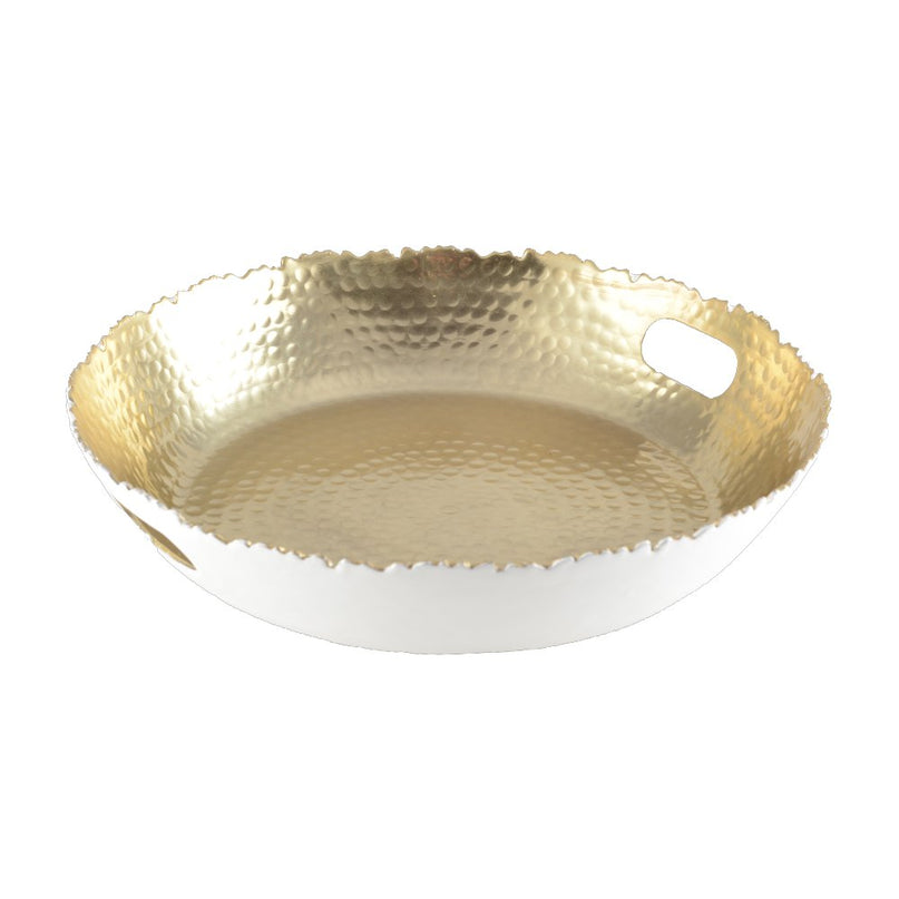 Wit en gehamerd wit en vergulde lade 33x33x5.5cm