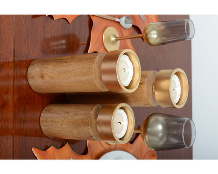 Hout en gouden metalen kandelaar 27 cm