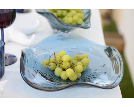 Blauw glas decoratieve snit 30x30x6.5 cm