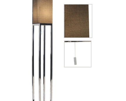 Staande lamp "Alfa", moderne vloerlamp gemaakt van metaal en textiel in chroom/donkergrijs, met E27 -aansluiting, 150,5 cm hoog, chique lamp voor gang, woonkamer en kantoor