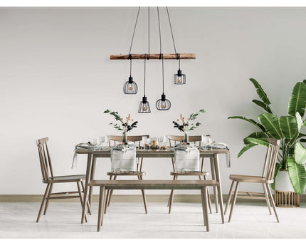 LED-glazen hanglamp "messing" zwart, klassiek, hangende lamp gemaakt van zwart metaal en glas, met stevig ingebouwde LED's, verlichting voor woonkamer, eetkamer of kantoor, 90 cm lang