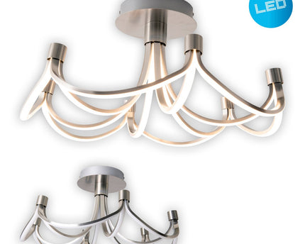 LED -plafondlamp "festival" Ø 60 cm, metalen nikkel mat en plastic, stevig gebouwd -in LED's, verlichting voor woonkamer, eetkamer, kantoor of gang
