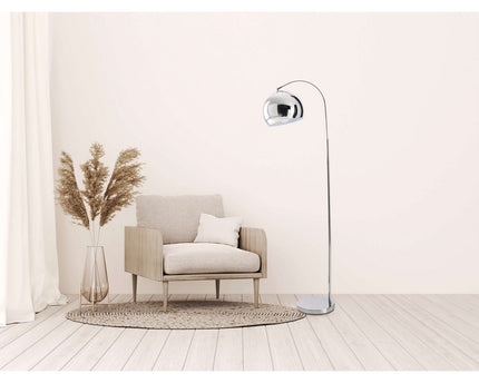 Staande lamp "stijl", retro klassieke vloerlamp met boog gemaakt van chroomkleurig metaal met, E27-aansluiting, 146 cm hoog, ideaal voor eetkamer, woonkamer en kantoor.