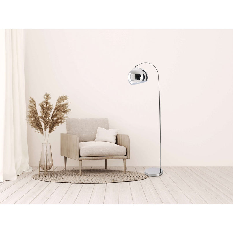 Staande lamp "stijl", retro klassieke vloerlamp met boog gemaakt van chroomkleurig metaal met, E27-aansluiting, 146 cm hoog, ideaal voor eetkamer, woonkamer en kantoor.