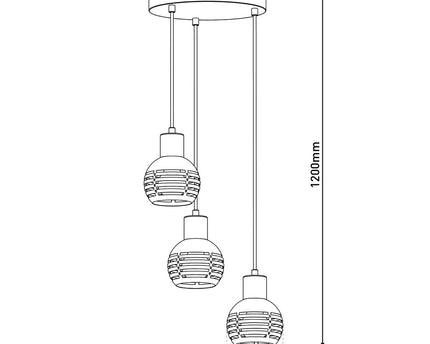 3-zits hanglamp "Casco" hangende lamp gemaakt van metaal in zwart en goud, met E27-versies. Stijlvolle verlichting voor woonkamer, eetkamer of keuken.