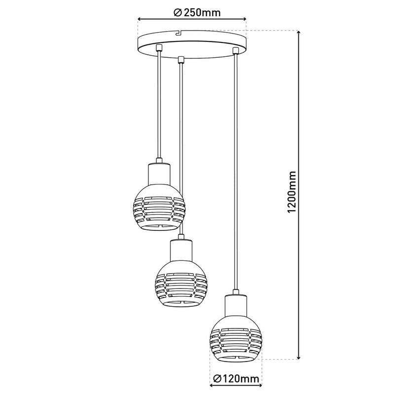 3-zits hanglamp "Casco" hangende lamp gemaakt van metaal in zwart en goud, met E27-versies. Stijlvolle verlichting voor woonkamer, eetkamer of keuken.