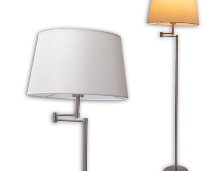 Staande lamp "Bologna" hoogte 158 cm gemaakt van metaal in een satijnen nikkel, Beiger TextalsPreis, E27