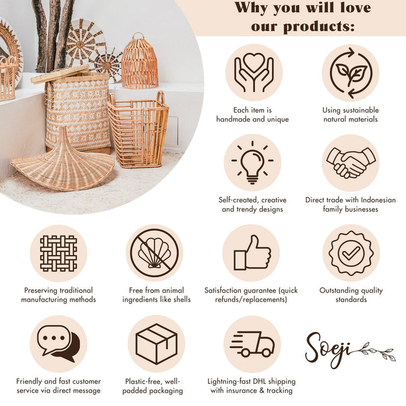 Opbergmand met deksel – Plankmand gemaakt van beige rotan – Handgeweven decoratieve mand GRAHA (2 maten)