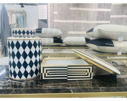 Moderne huisdecoratie opbergdoos met zwart-wit gouden rand