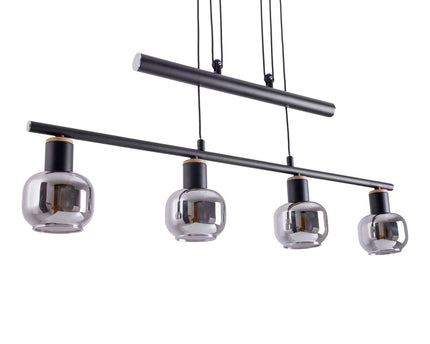 4 hanger lamp "fumoso", hanglamphoogte verstelbaar gemaakt van metaal en rookglas in zwart, met E14 -aansluiting, voor eetkamer, woonkamer, gang of kantoor, 78 x 10 cm
