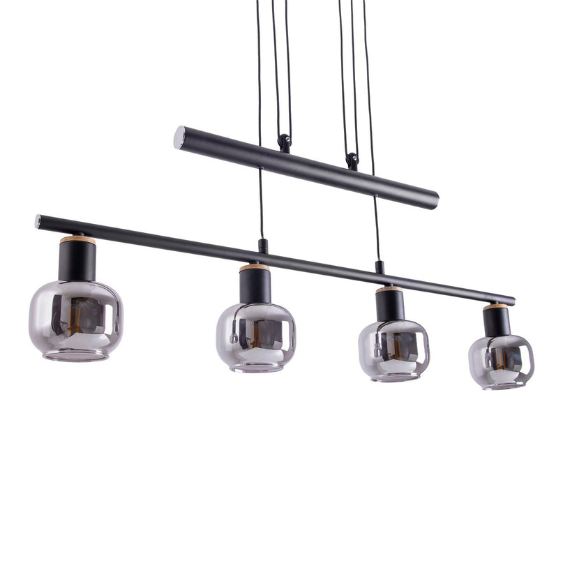 4 hanger lamp "fumoso", hanglamphoogte verstelbaar gemaakt van metaal en rookglas in zwart, met E14 -aansluiting, voor eetkamer, woonkamer, gang of kantoor, 78 x 10 cm