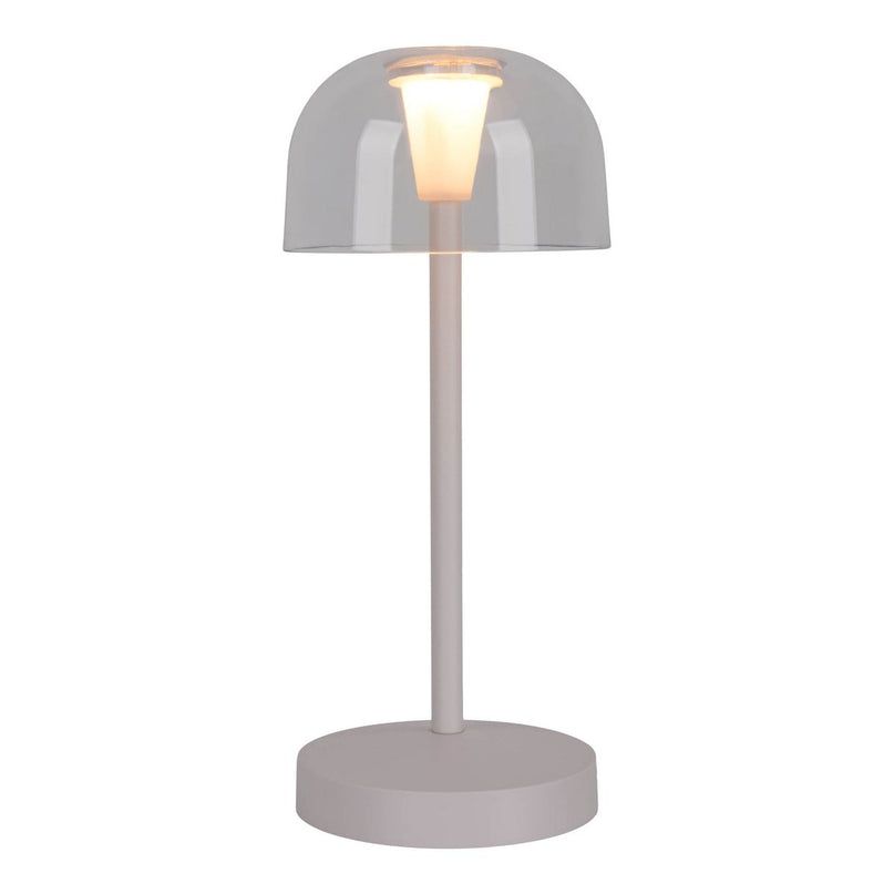 2 Set LED Battery Table Light "Gomba" voor buiten en binnen, gemaakt van metaal en plastic in wit, 18,5 cm hoog