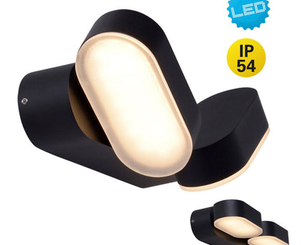 LED Outer Wall Lamp "Motus" gemaakt van metaal en plastic in het zwart, met geïntegreerde LED