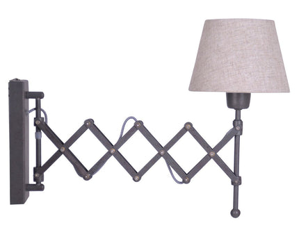 Shear Wall Lamp "Adrienne" strekt zich uit tot 49 cm, de retro wandlamp gemaakt van metaal en textiel in bruin en natuur, voor E27 -lampen, wandlampen voor woonkamers