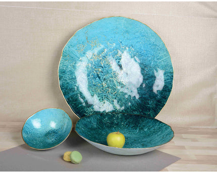 Turquoise gesneden met gouden rand 40 cm