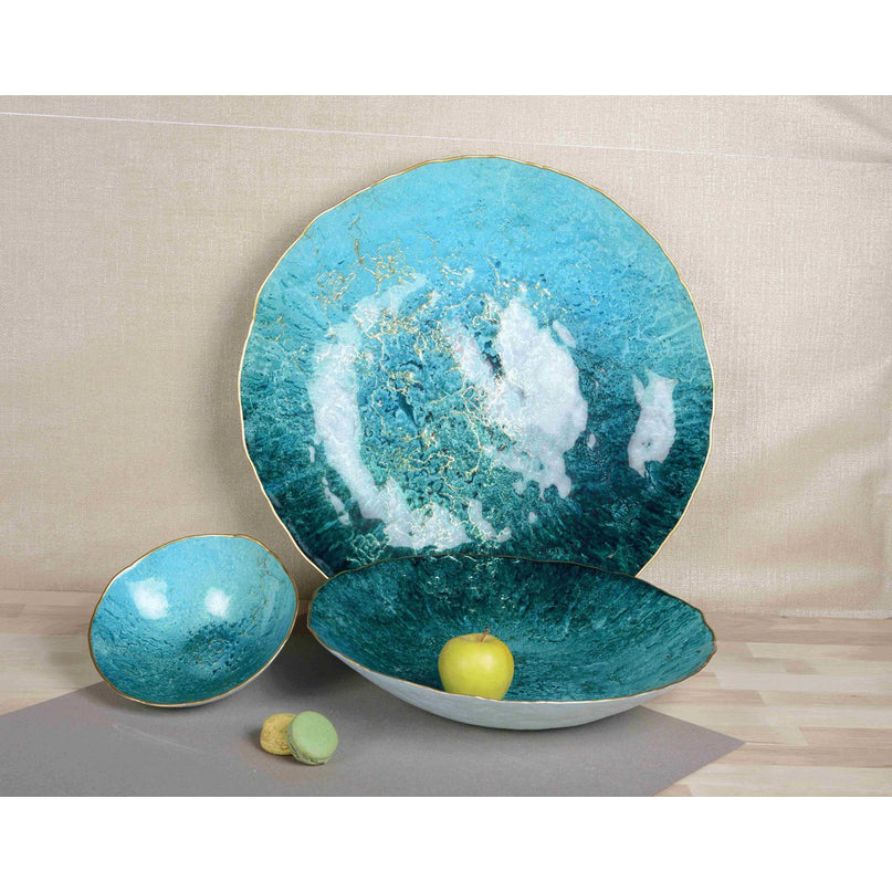Turquoise gesneden met gouden rand 40 cm