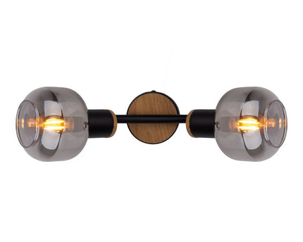 2 Spot plafondlamp "fumoso", metalen plafondlamp en rookglas in zwart en natuur, met E14 -aansluiting, voor eetkamer, woonkamer, gang of kantoor, 40 x 20 cm