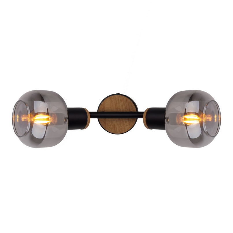 2 Spot plafondlamp "fumoso", metalen plafondlamp en rookglas in zwart en natuur, met E14 -aansluiting, voor eetkamer, woonkamer, gang of kantoor, 40 x 20 cm