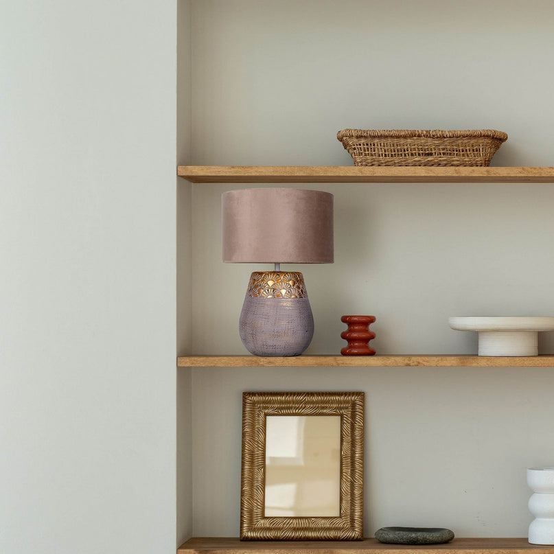 Keramische tafellamp "Bronco", tafellamp, keramiek, beige/grijs/goud, met E14 -aansluiting, voor eetkamer, woonkamer, gang of kantoor, 39 cm hoog