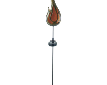 Led Solar Earth Skeer "Flame" aan de buitenkant van de grond Skeer gemaakt van bronzen gekleurd metaal en plastic, met geïntegreerde LED