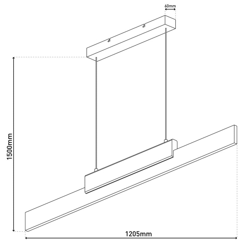 LED hanger lamp Brown "Wiebke" bestaat uit metaal en hout (MDF) in zwart en bruin. Het is ongeveer. 120,5 cm lang, ca. 6 cm breed en tot ongeveer. 150 cm hoog. Hoogte verstelbaar, met geïntegreerde lamp, dimbaar, met geheugeneffect