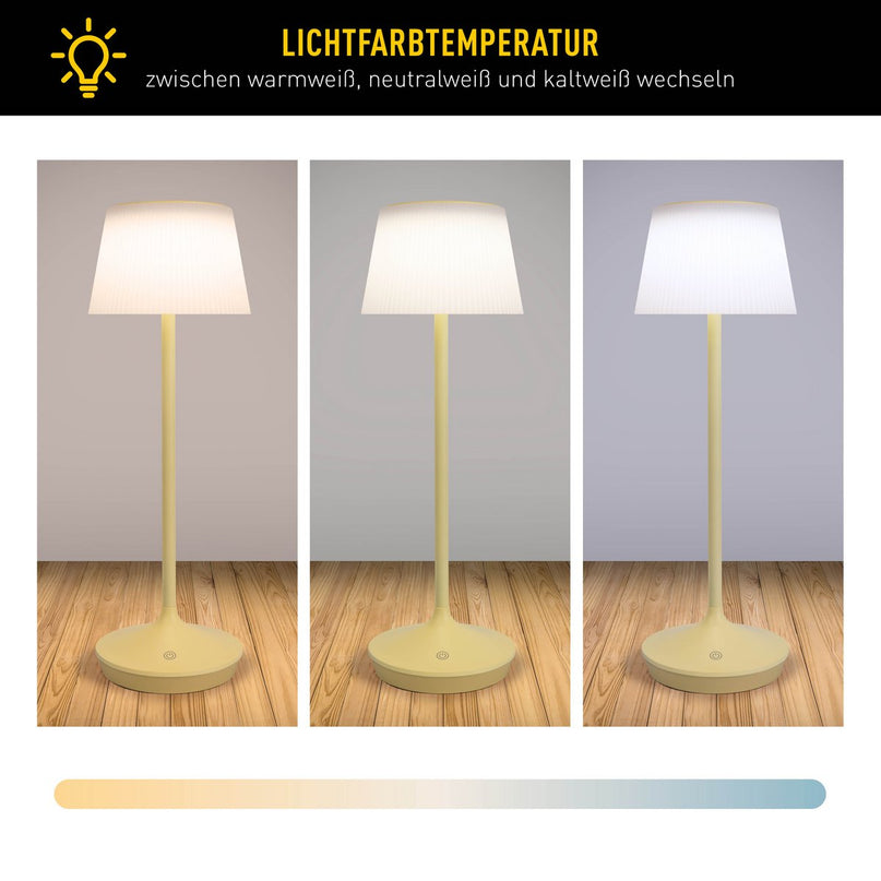 Zonne -batterijlamp "EMMI" 38 cm hoog, paraplu Ø 13 cm, metaal in geel en wit plastic, voor de buitenruimte, dimable CCT.