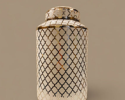 Keramieken pot wit goud (klein formaat: H*30 B*15)