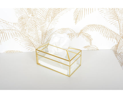 Glazen rechthoekige zakdoek doos gouden randen 19x11x10cm