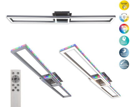 LED CCT-plafondlamp + RGB-backlight "Bantry" met veel functies, 115 cm lang, inclusief afstandsbediening