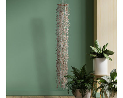 Hanger lamp "kokosnoot" 180 cm hoog, gemaakt van hout- en kokosnootschalen, beige/bruin, E27 -aansluiting, verlichting voor woonkamer, eetkamer of wintertuin.