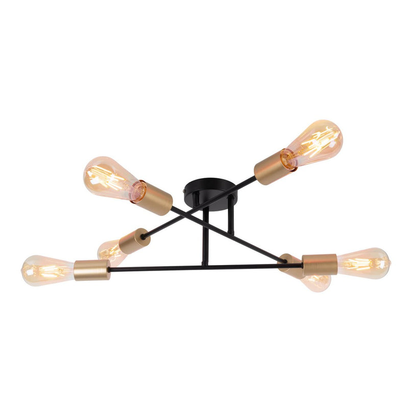 Plafondlicht "Modo" 6-flame gemaakt van metaal in zwart, versies goud, E27-aansluiting, plafondlamp voor woonkamer, eetkamer, keuken, gang, gang of kantoor met een Øvon 54,5 cm