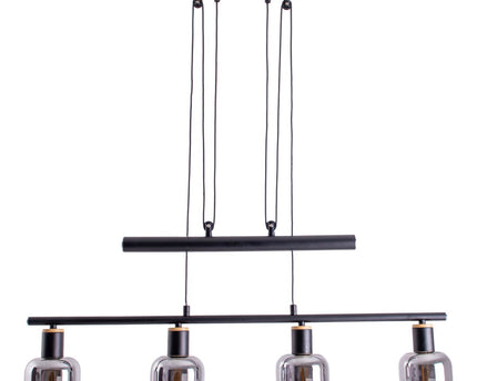 4 hanger lamp "fumoso", hanglamphoogte verstelbaar gemaakt van metaal en rookglas in zwart, met E14 -aansluiting, voor eetkamer, woonkamer, gang of kantoor, 78 x 10 cm