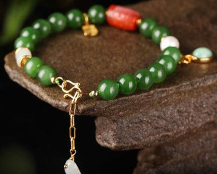 Hetian jade kralen Tibetaanse totemarmband
