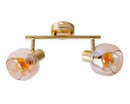 2er spot/plafondlamp "libby", klassieke plafondlamp gemaakt van messing gekleurd metaal en getinte glas in barnsteen, met E14-aansluiting, voor eetkamer, woonkamer, gang of kantoor, 40 cm lang