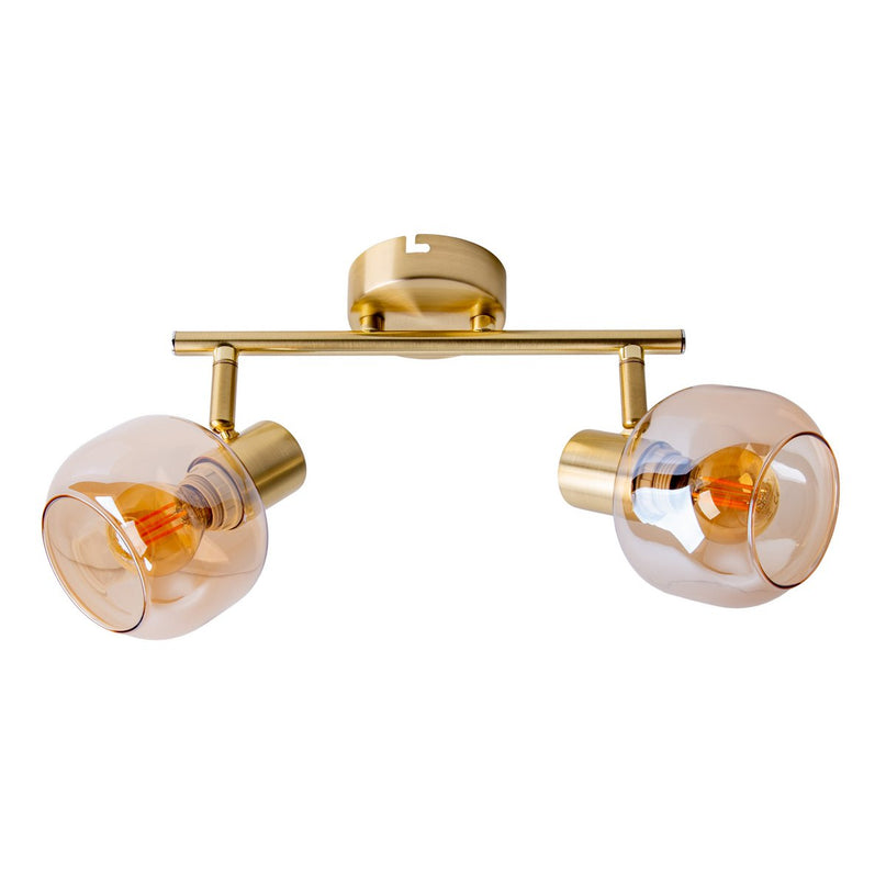 2er spot/plafondlamp "libby", klassieke plafondlamp gemaakt van messing gekleurd metaal en getinte glas in barnsteen, met E14-aansluiting, voor eetkamer, woonkamer, gang of kantoor, 40 cm lang