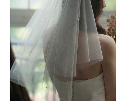 Elegante tweedelige bruidssluier met kleine parels