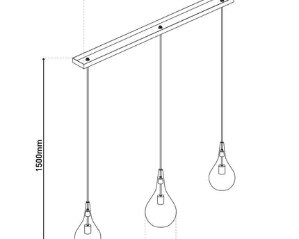 3-be hanglamp "Gota", retro klassieke hanglamp gemaakt van zwart rookglas met E27-frames, 88 cm lang, 150 hoog, ideaal voor eetkamer, woonkamer en keuken.