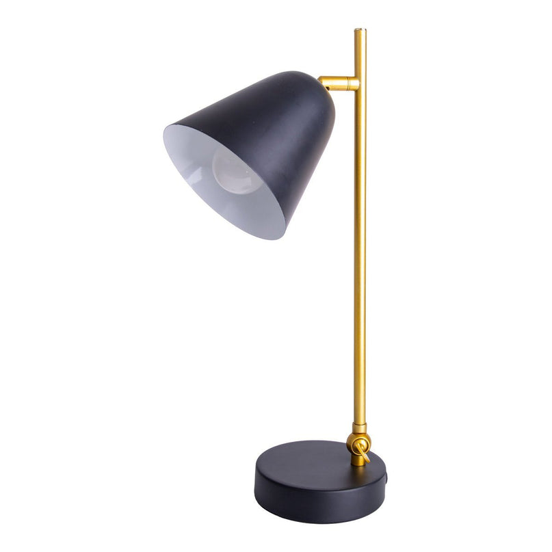 De "Triton" tafellamp gemaakt van zwart en messing gekleurd metaal is 42,5 cm hoog, heeft een E14-versie en is ideaal voor woonkamer, gang, kantoor of dessert