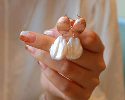 Rose Gold zeemeermin barokke parel drop oorbellen