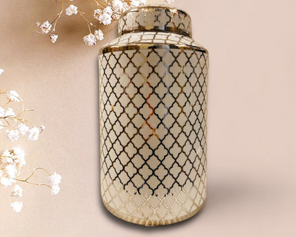 Keramieken pot wit goud (klein formaat: H*30 B*15)