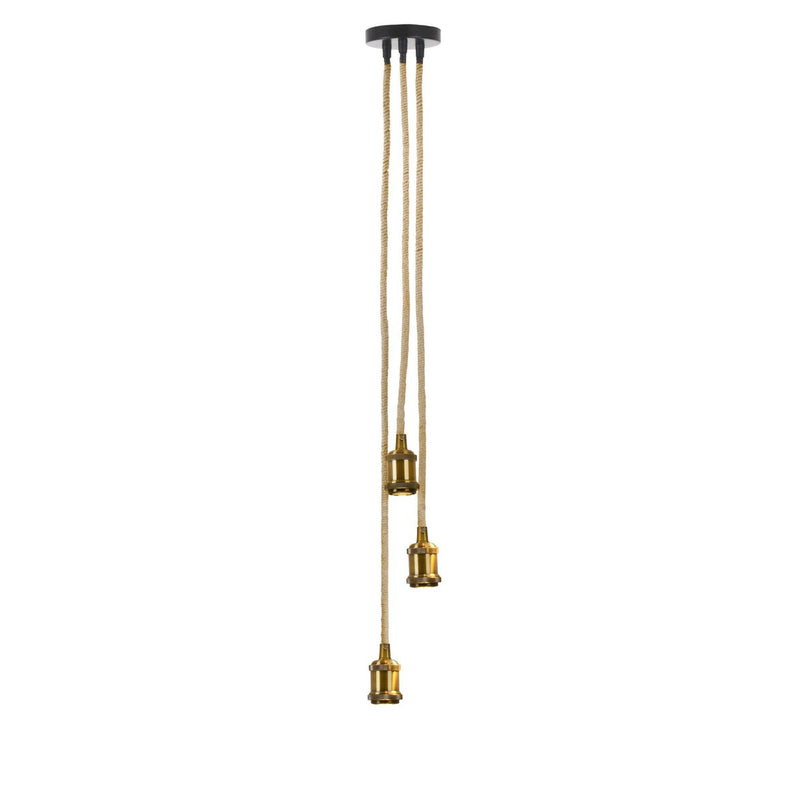 3 Metal Baldachin "Ontario" decoratieve hanglamp gemaakt van metaal in alt-messing en jute, E27-versies, verlichting voor woonkamers of kantoor.