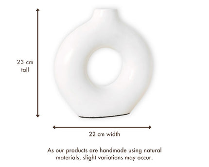 Ringvormige vaas wit – kleivaas handgemaakt – kleine bohovaas – vaas voor gedroogde bloemen – decoratieve vaas voor vensterbank, plank of tafel NUSA