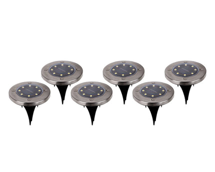 6-set LED LED-zonnebodem-zo-spit "Kian", voor buiten, spiesjes gemaakt van metaal en plastic in staal blanco, met geïntegreerde LED