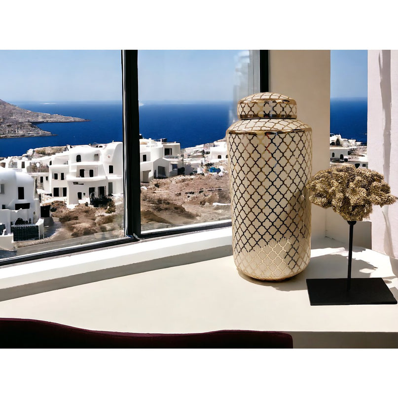 Coral collectie met metalen standaard ( champagnekleur)