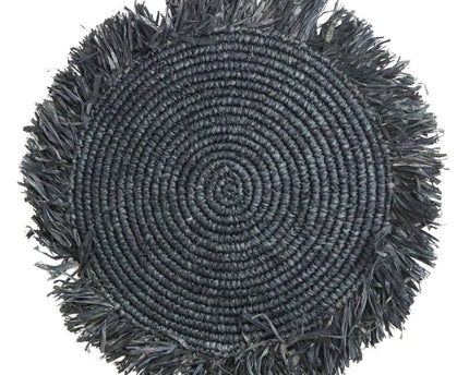 Zwarte Boho Placemat (Set van 2, 4 of 6) 45 cm Tafelmat met Franjes AMBON gemaakt van Raffia