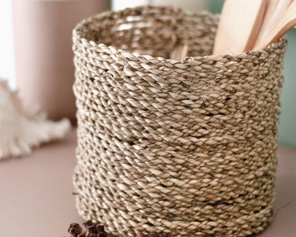 Kleine Zeegras Mand BHINNEKA | Plantenmand | Geweven Boho Mand | Plantenbak | Decoratieve mand | Kleine Opbergmand | Ronde bloemenmand